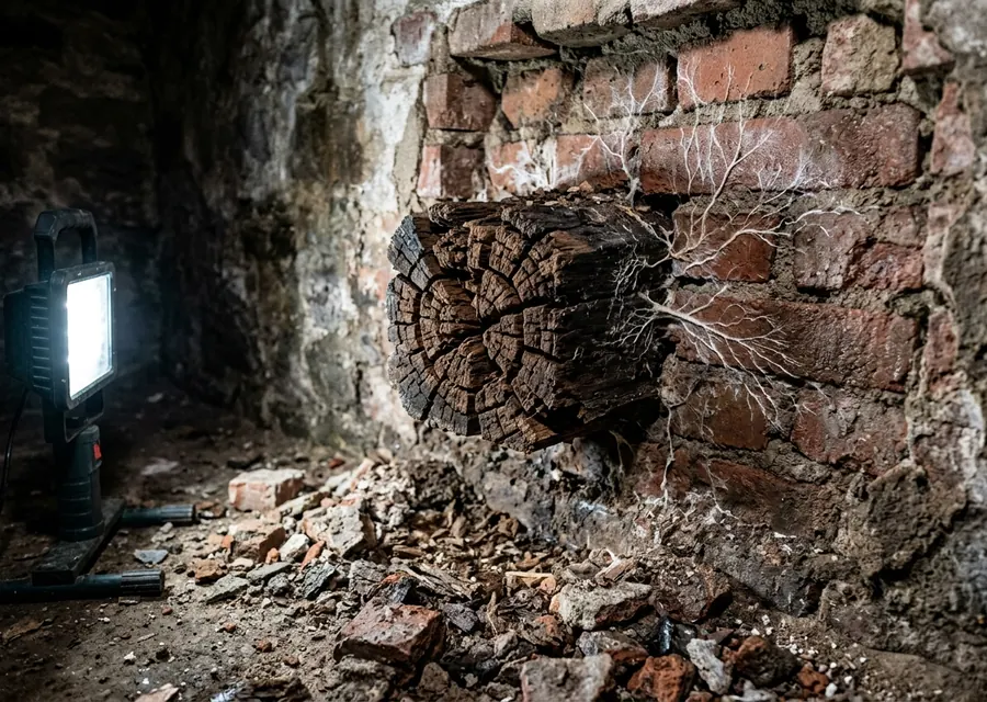 Sachverständiger fotografiert eine schadhafte Fensterlaibung in einer Baustellenwohnung
